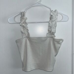 Zara White Ruffle Cropped Tank Top